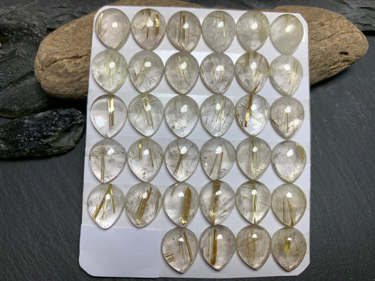 Gold Rutilated Quartz pear 10x12mm cabochon - Calibrated cabochons