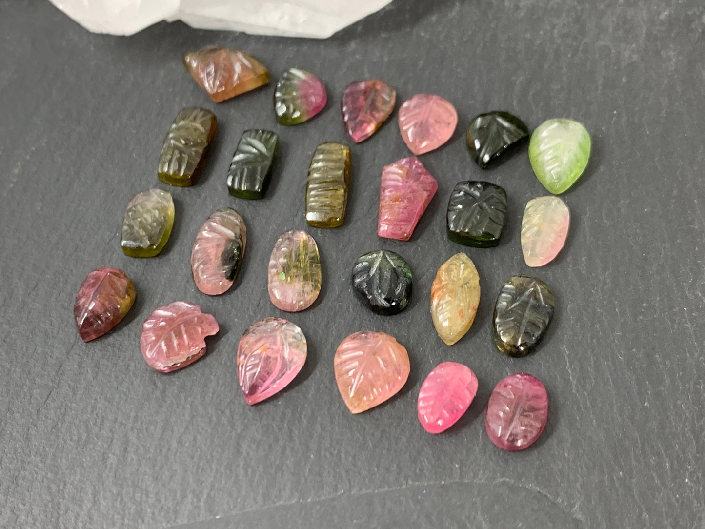 Carved Tourmaline free form 8-12mm long cabochon