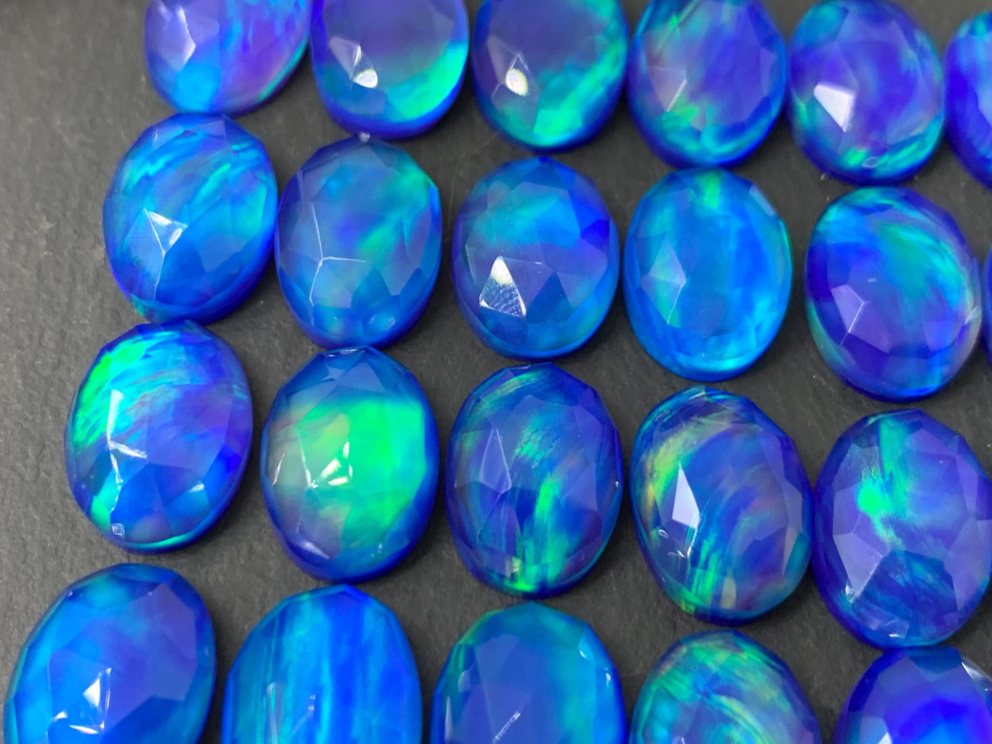 Faceted  Aurora Opal oval 10x14mm cabochons - Doublet cabochons