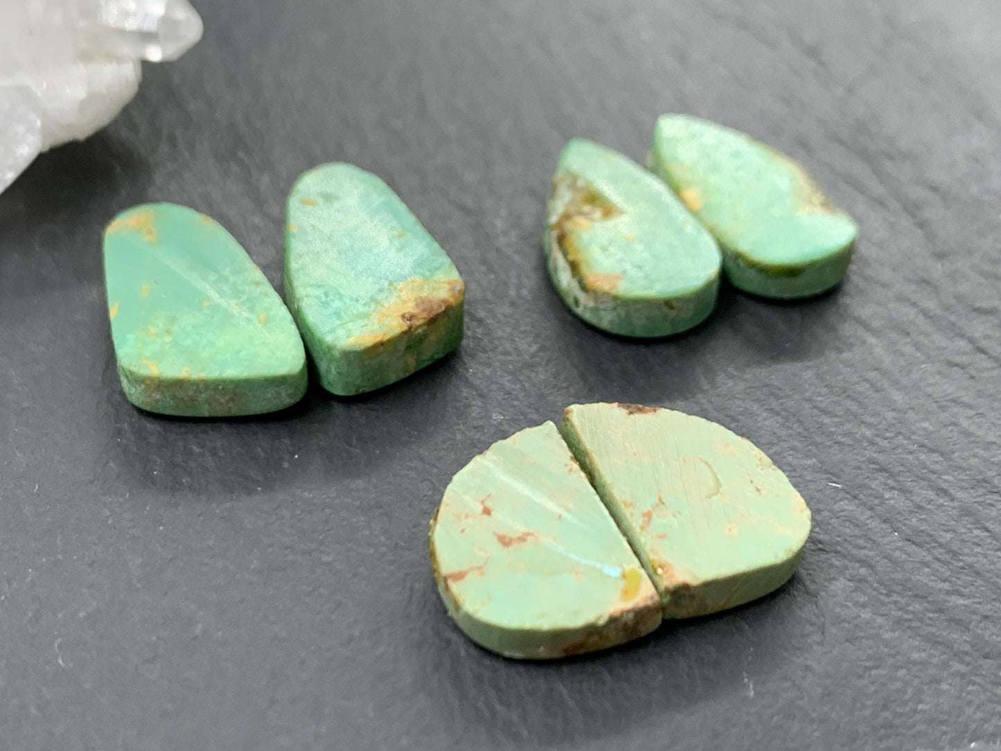 Tibetan Turquoise Pair 12-16mm long Cabochon - Hand Cut Cabochon