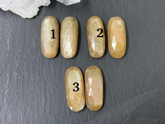 Discounted faceted Yellow Sapphire oval 8x20mm cabochon - Pair of cabochons