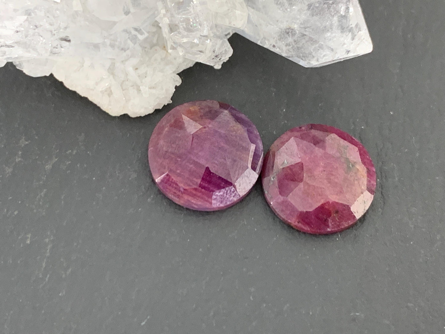 Faceted Ruby pair 12mm cabochon