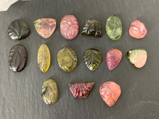 Carved Tourmaline 7-11mm long cabochon