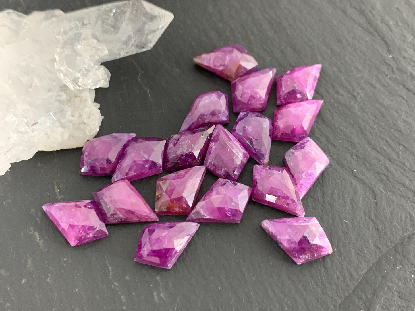 Discounted Damaged Faceted Sapphire kite 8x12mm cabochon. Lot of 18 pieces