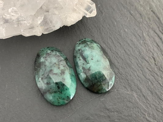 Faceted Emerald Pair 11x18x4mm cabochon