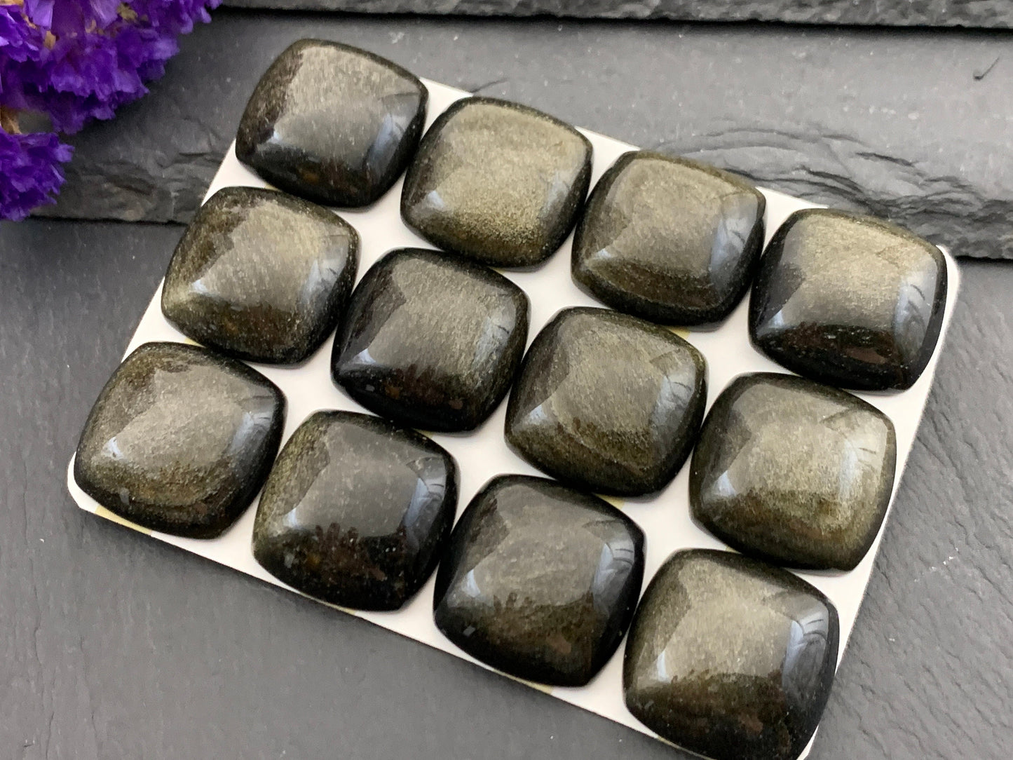 Gold Obsidian Square 20mm cabochon - Calibrated cabochons