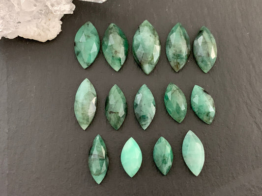 Faceted Emerald marquise 11-17mm long cabochon