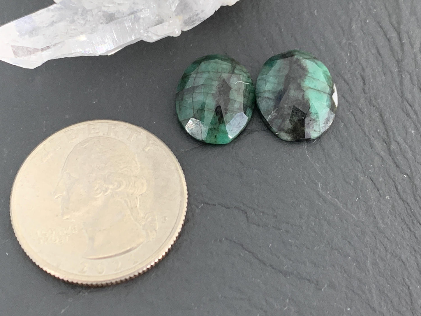 Faceted Emerald Pair 12x14x4mm cabochon