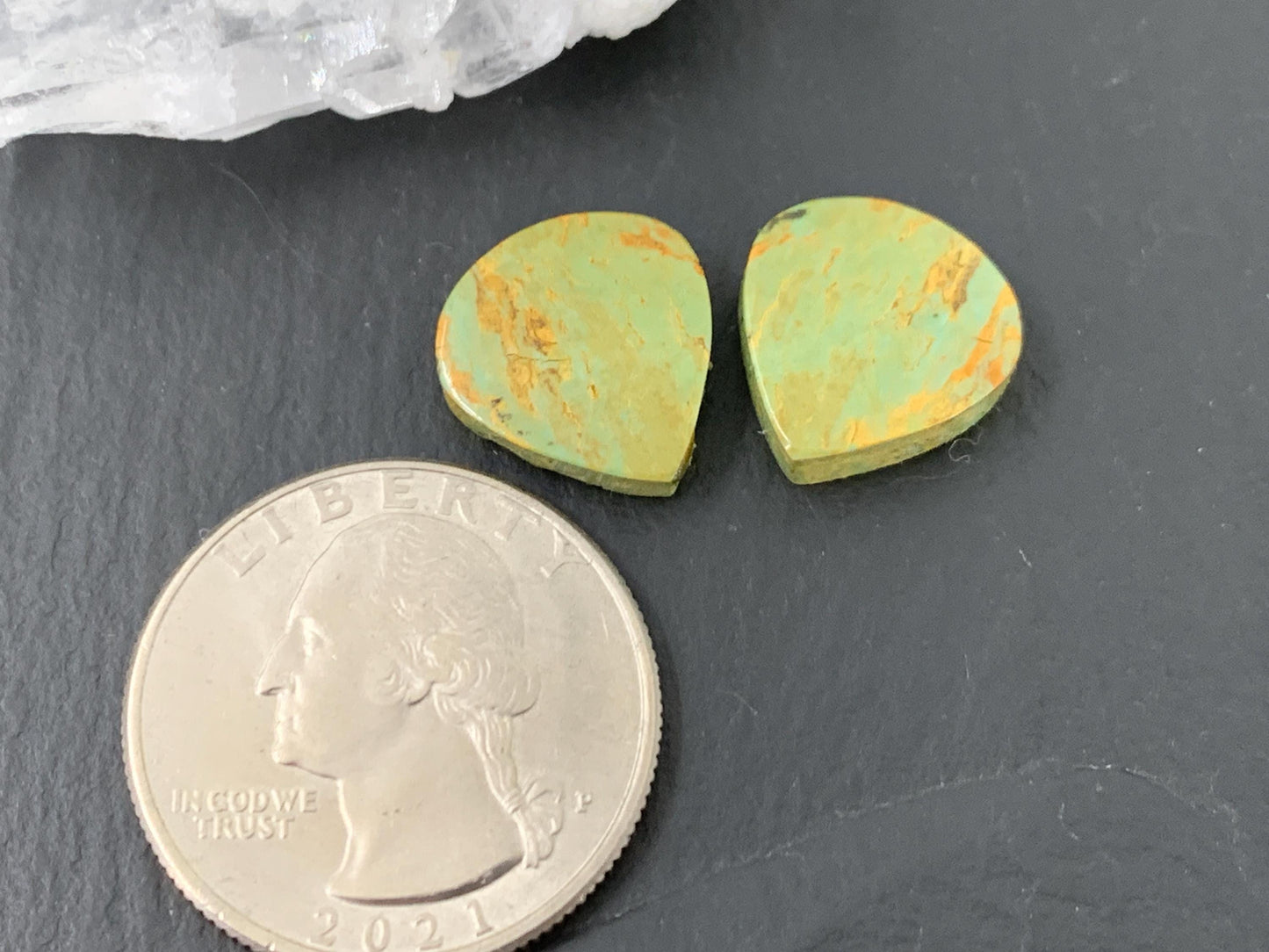Tibetan Turquoise Pair 13x14mm Cabochon - Hand Cut Cabochon