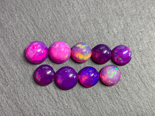 Ethiopian Opal round 8-9mm cabochon - Natural Opal smoked to purple color