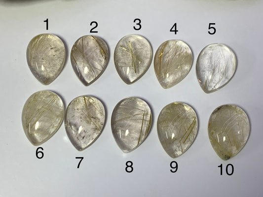 Gold Rutilated Quartz pear 13x18mm Cabochon - Calibrated cabochons