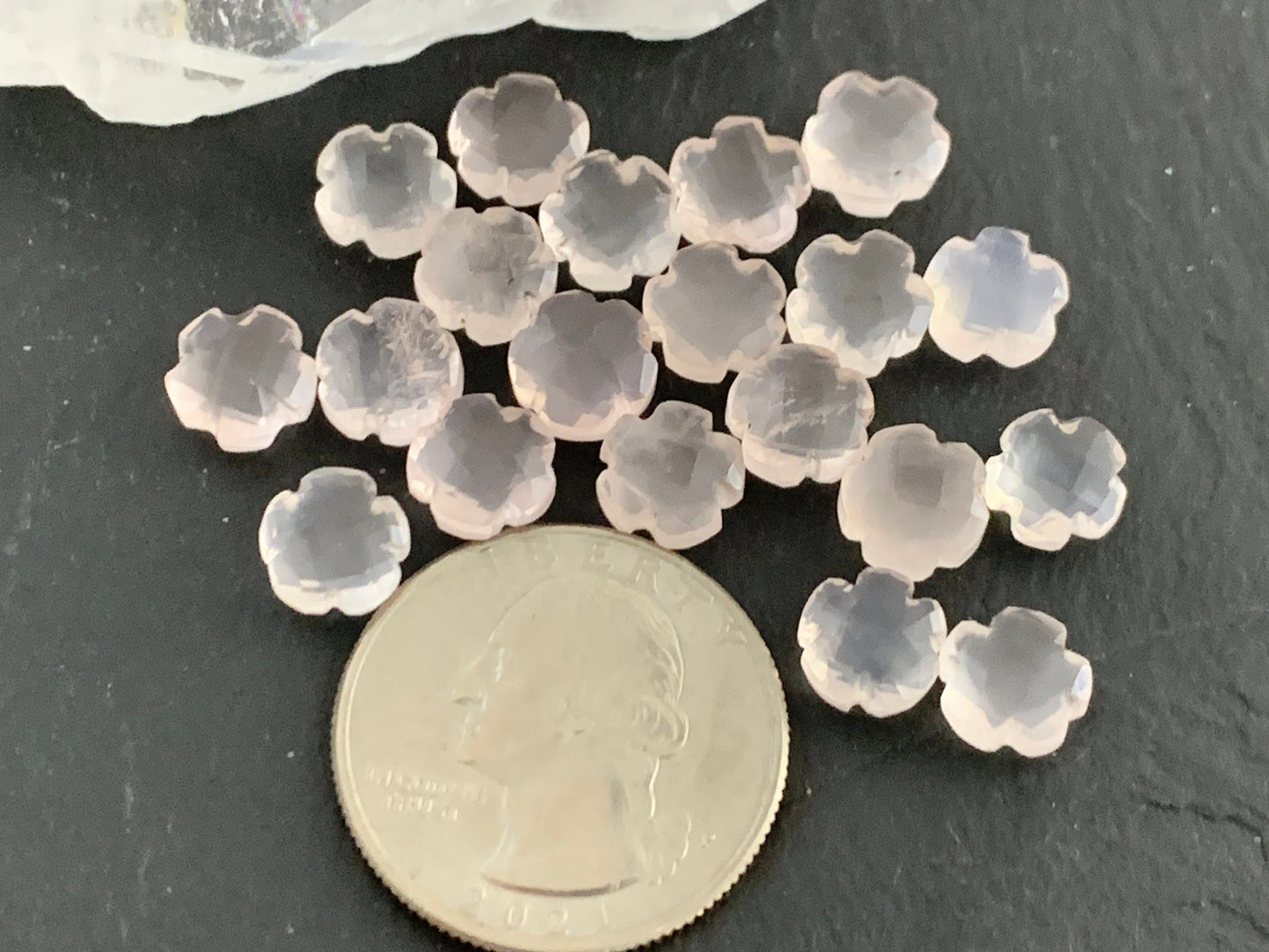 Faceted Rose Quartz flower 8mm - not cabochon