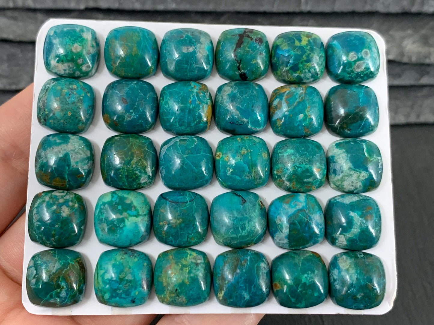 Chrysocolla square 12mm cabochon - Calibrated cabochons