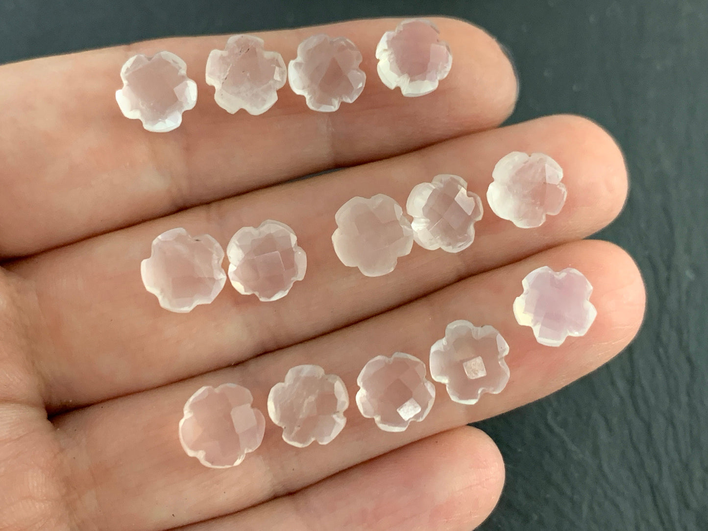 Faceted Rose Quartz flower 8mm - not cabochon