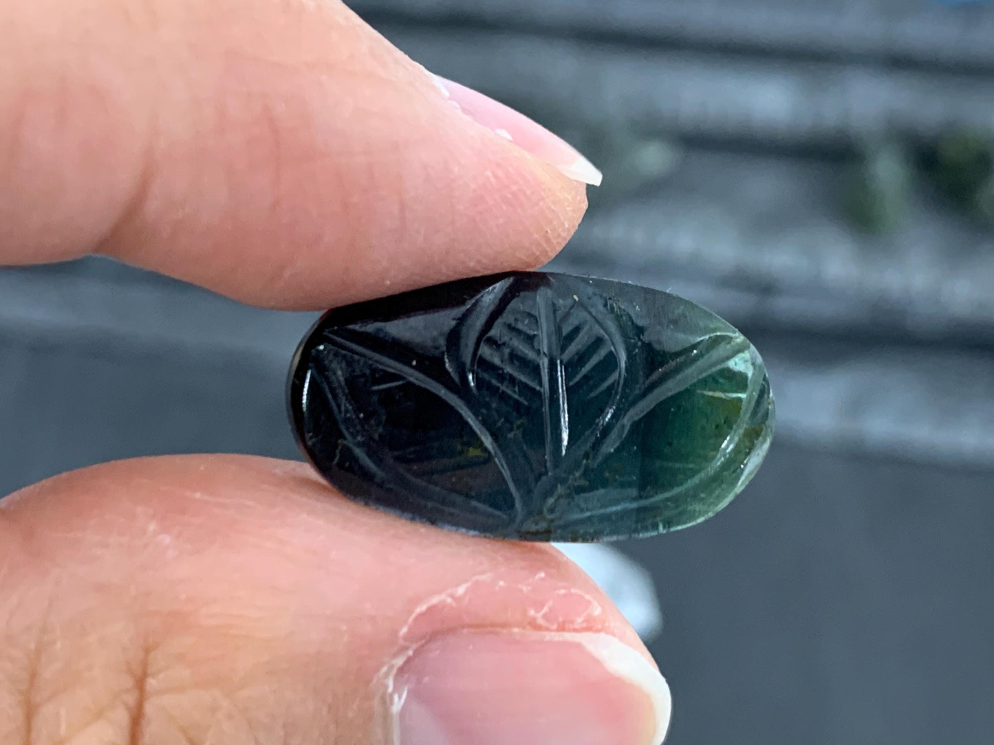 Carved Tourmaline 12x21x3mm cabochon