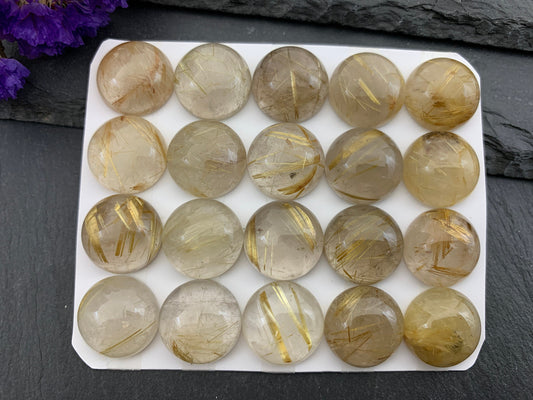 Rutilated Quartz round 15mm cabochon -  Calibrated cabochons