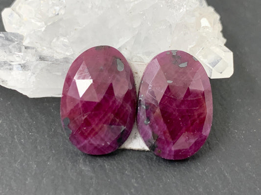 Faceted Ruby pair 10x15x4mm cabochon
