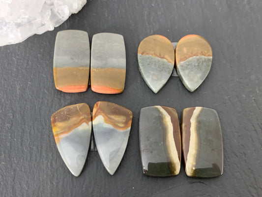 Polychrome Jasper cabochon pair
