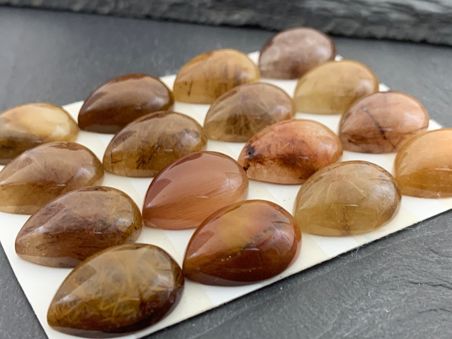 Rutilated Quartz pear 15x20mm cabochon - Calibrated cabochons