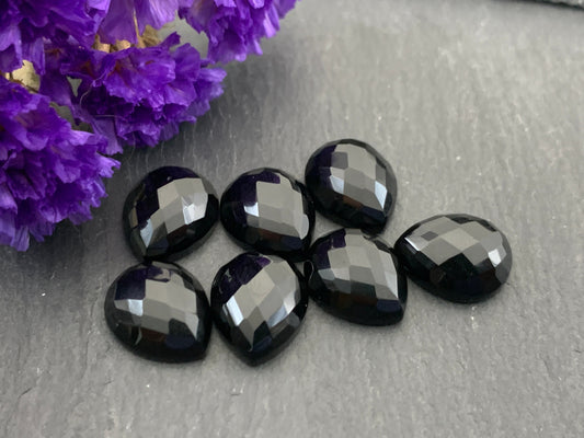 Faceted black Agate pear 10x12mm cabochon - Calibrated cabochons