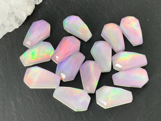 Faceted Aurora Opal coffin 10x16mm cabochon - Doublet cabochons