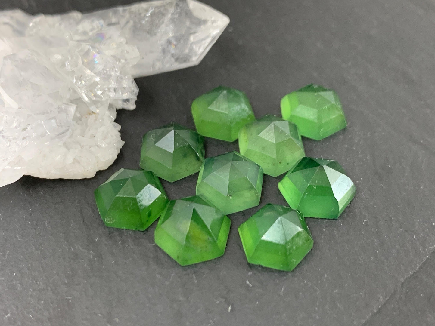 Faceted Serpentine hexagon 8mm cabochon