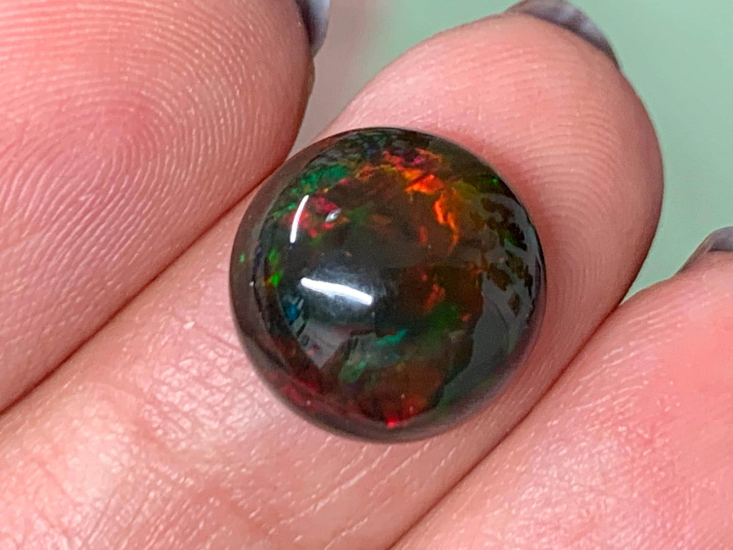 Natural Ethiopian Black Opal 12x5mm cabochon