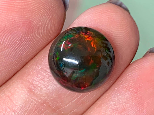 Natural Ethiopian Black Opal 12x5mm cabochon