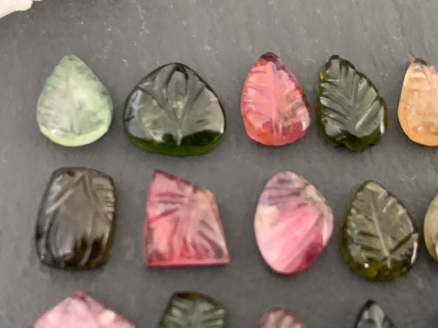 Carved Tourmaline free form 9-11mm long cabochon