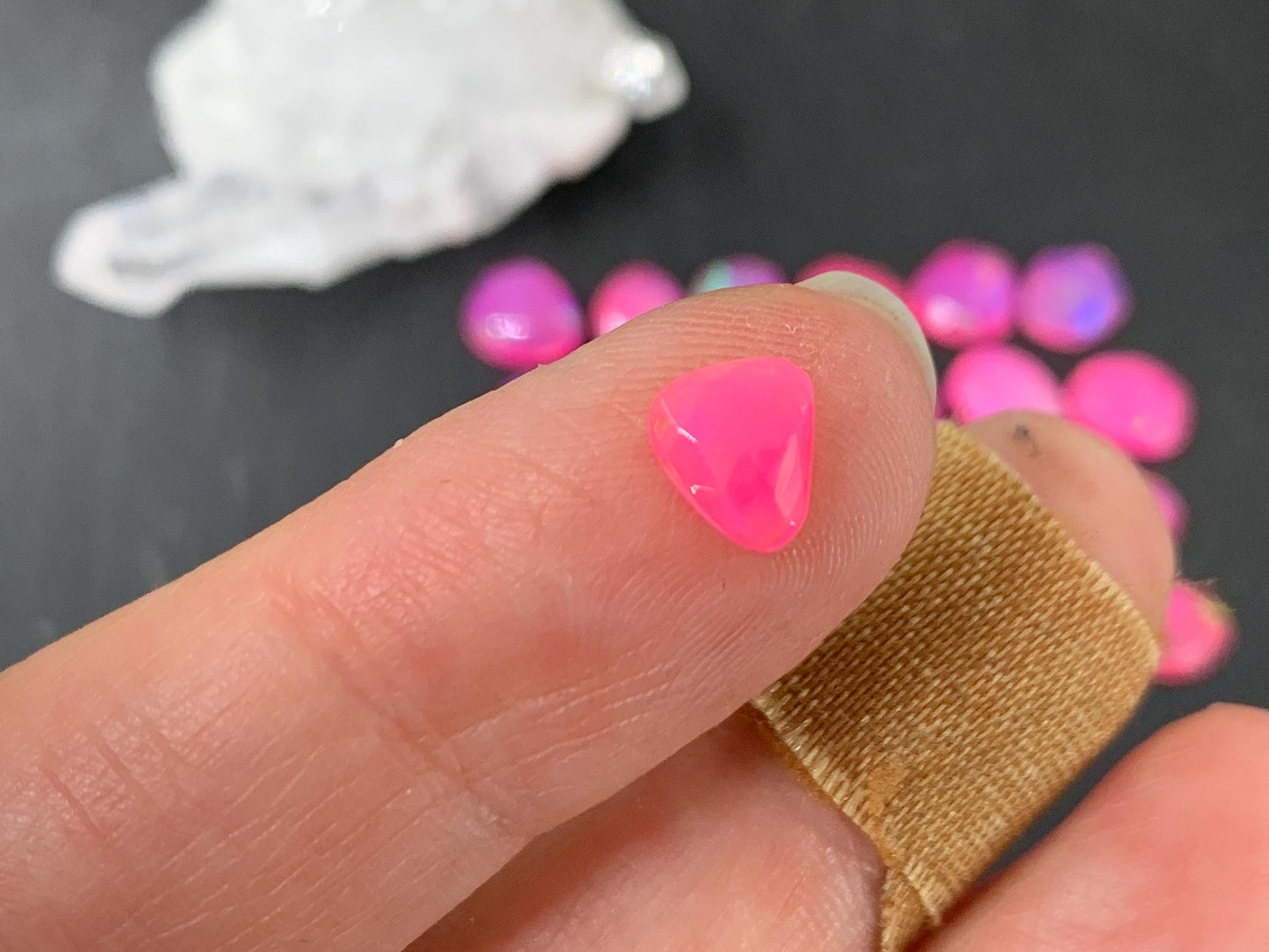 Faceted pink Ethiopian Opal 7-8mm long cabochon - free form shape