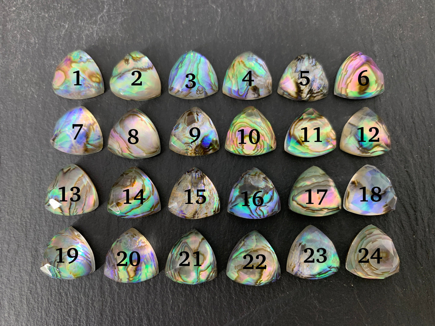 Faceted Abalone triangle 12mm doublet cabochon/ Select your doublet cabochon