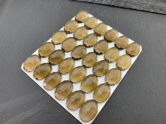 Faceted Smokey quartz oval 10x14mm cabochon - Calibrated cabochons