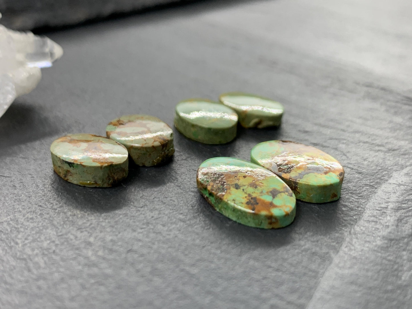 Tibetan Turquoise Pair 11-14mm long Cabochon - Hand Cut Cabochon