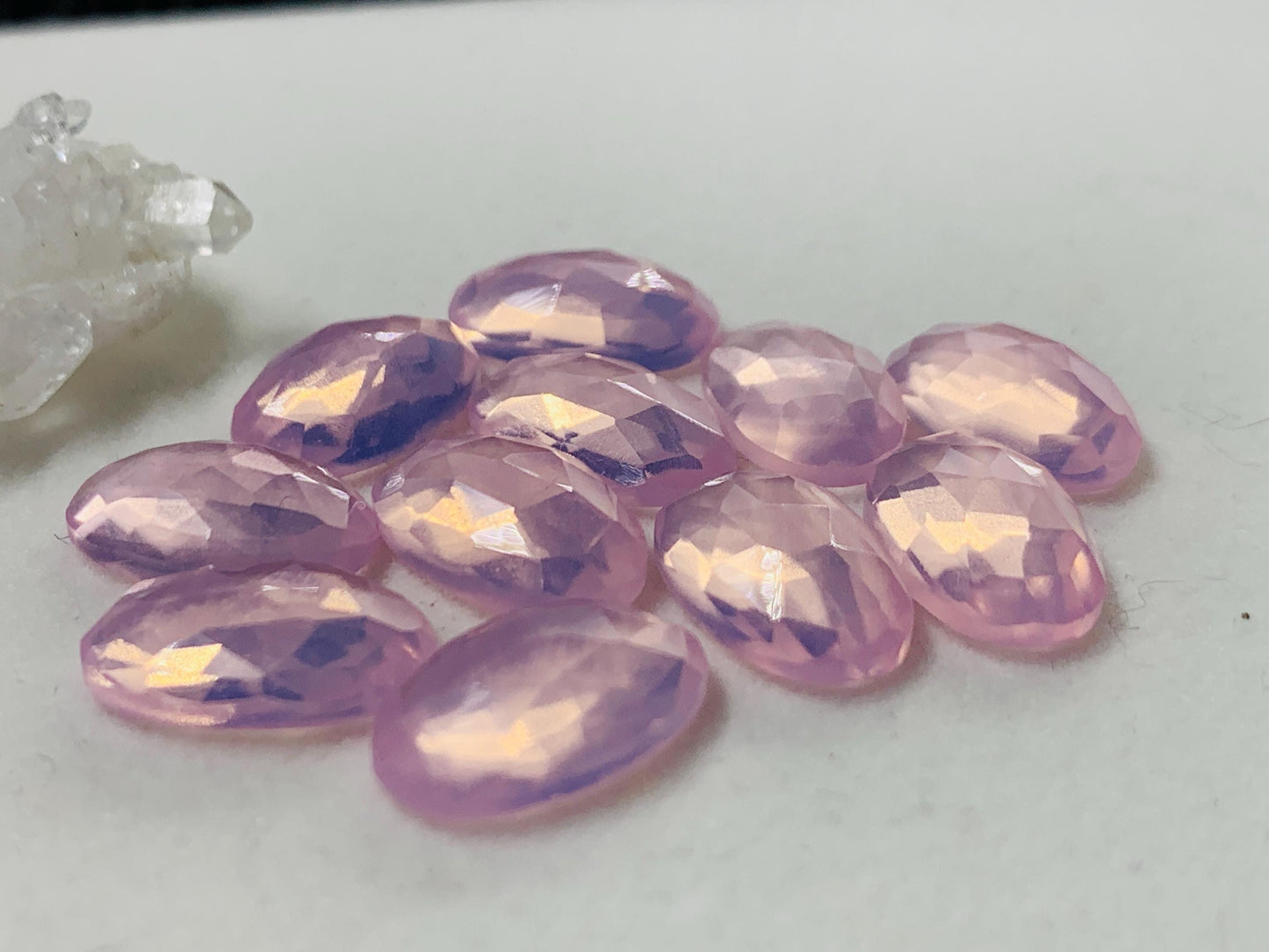Faceted Rose Quartz oval 10x16mm cabochon - Lab created