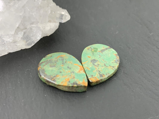 Tibetan Turquoise Pair 12x16mm Cabochon - Hand Cut Cabochon