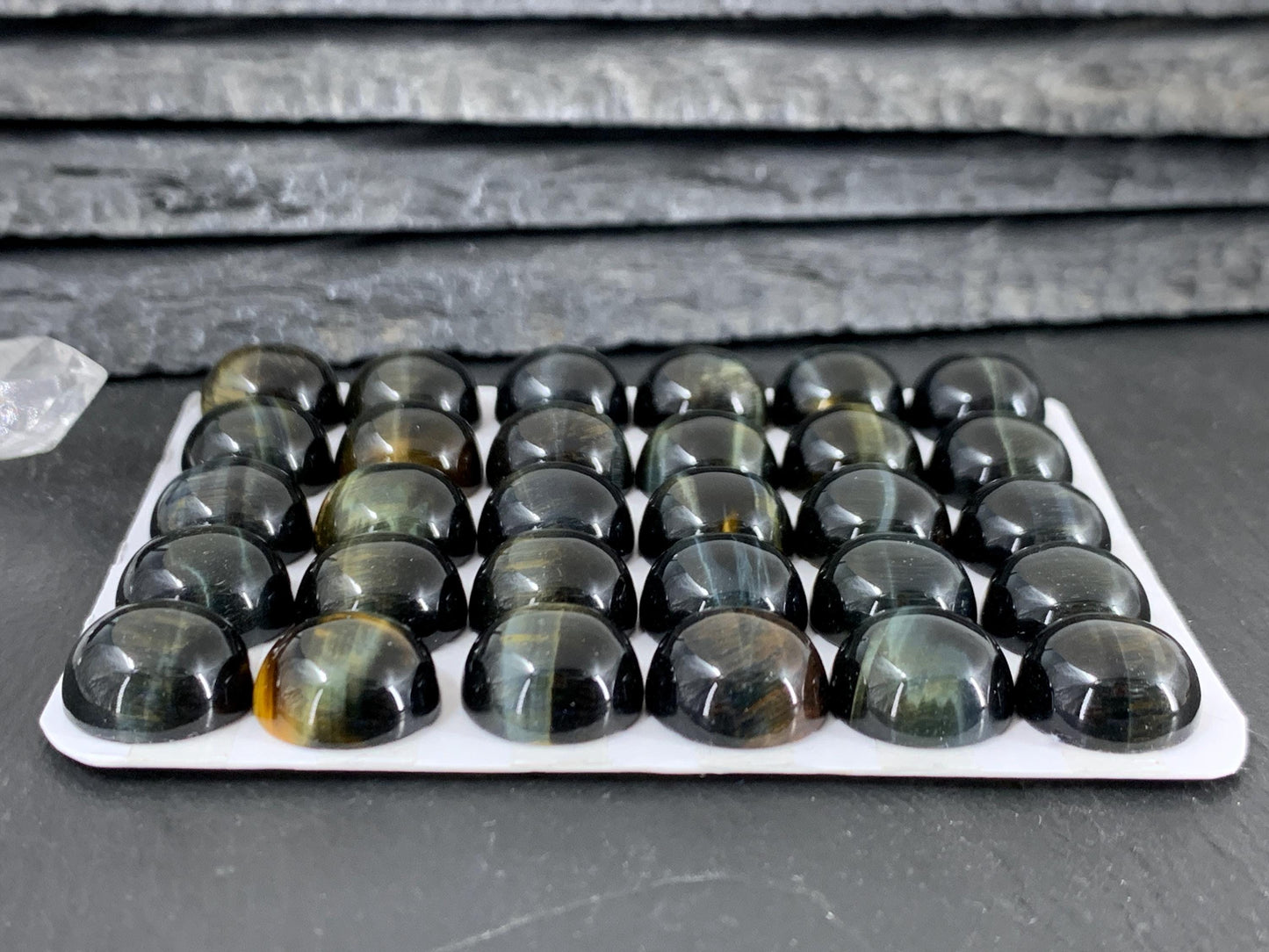 Yellow Blue Tiger Eye round 12mm cabochon - Calibrated cabochons.