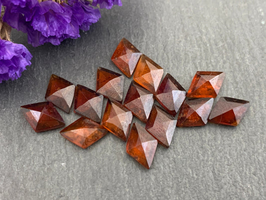 Faceted Hessonite Garnet rhombus 7x10mm cabochon