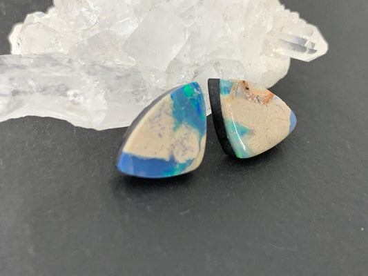 Australian Opal doublet 9x9x3mm pair of cabochons