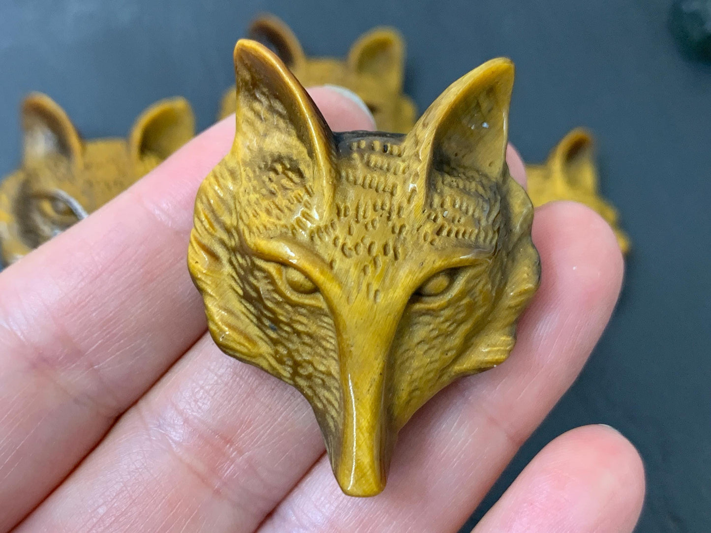 Tiger Eye Fox cabochon - fox head carving