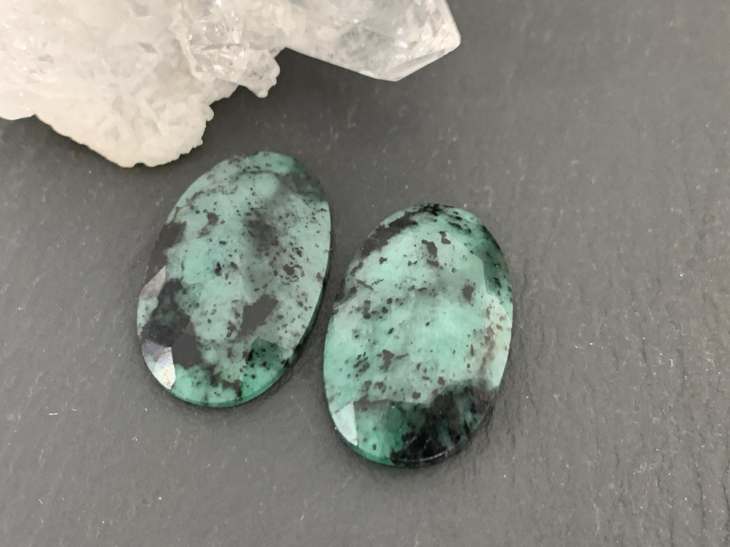 Faceted Emerald Pair 13x21x4mm cabochon