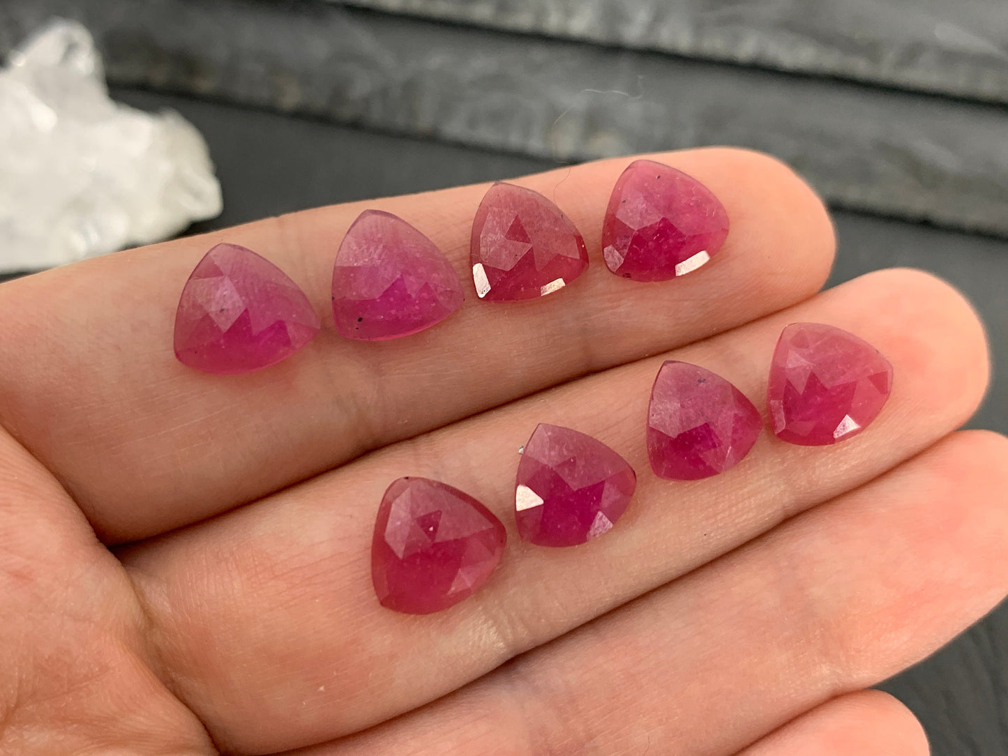 Faceted Thailand pink Sapphire triangle 9mm cabochon
