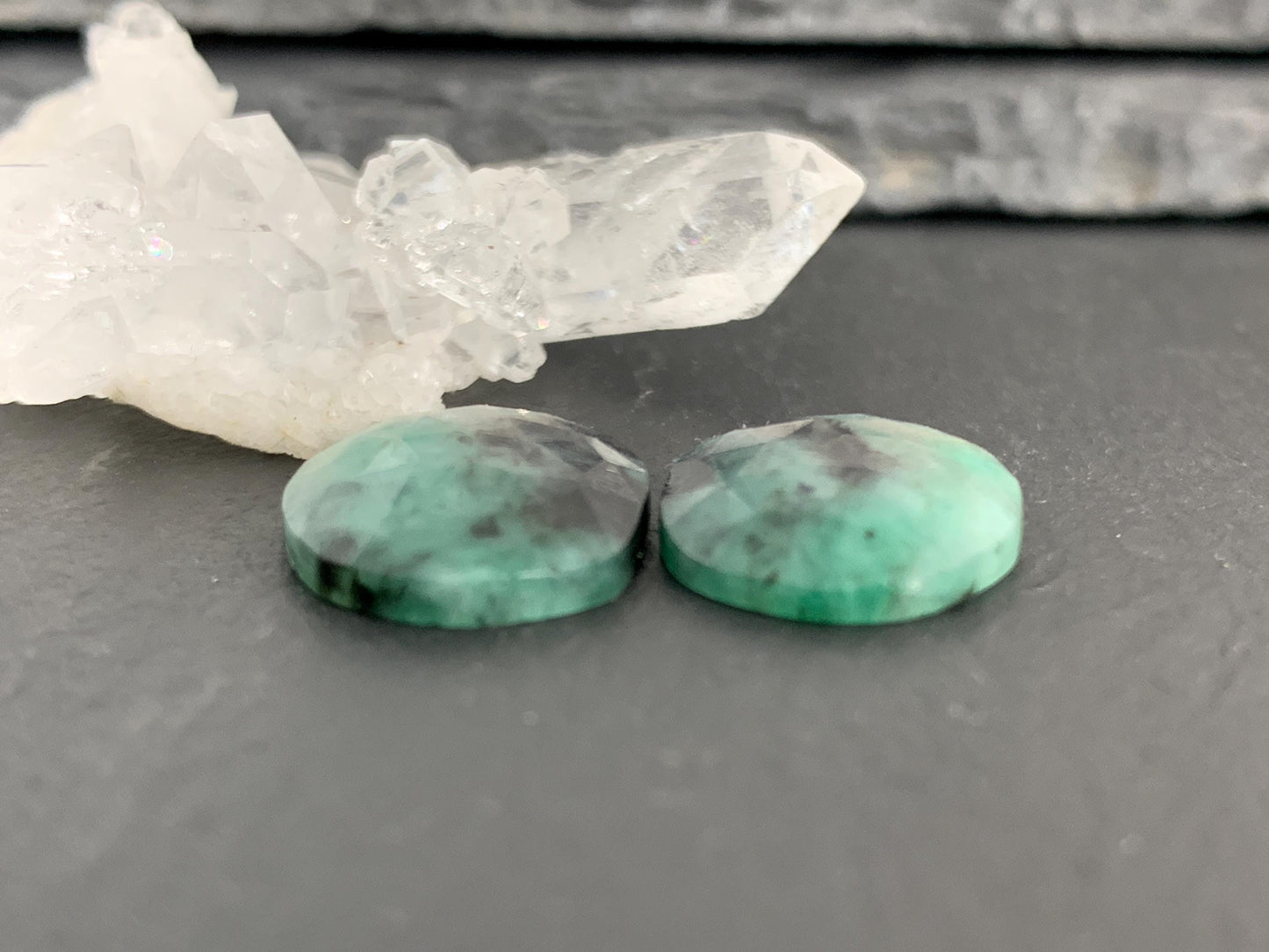Faceted Emerald Pair 13x18x4mm cabochon