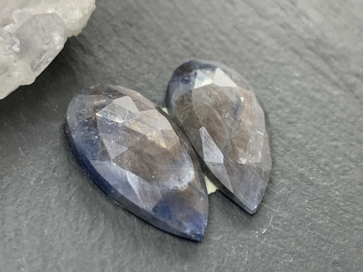 Faceted Star Sapphire pair 12x22x4mm cabochon - Sapphire pairs
