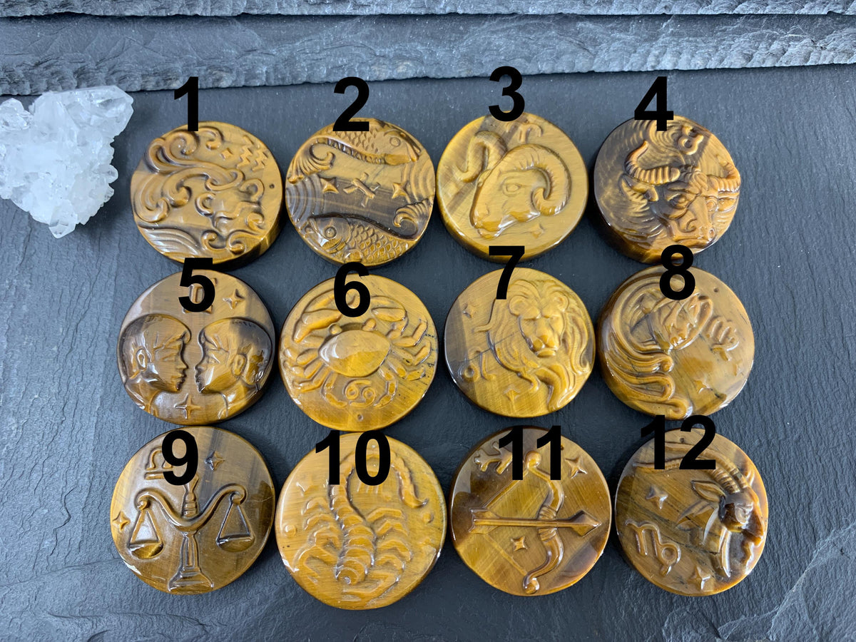 Tiger Eye Signs - Zodiac Constellations Carving *