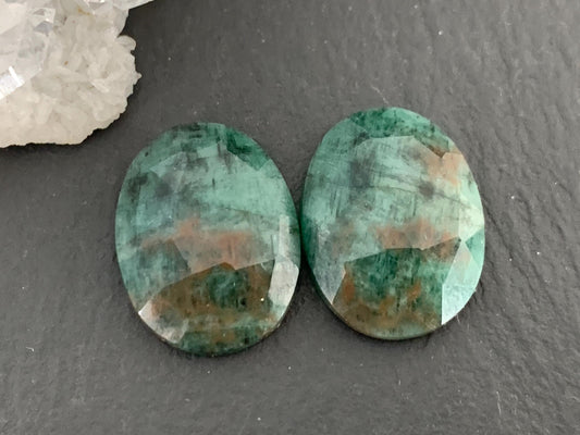 Faceted Emerald Pair 13x16x4mm cabochon