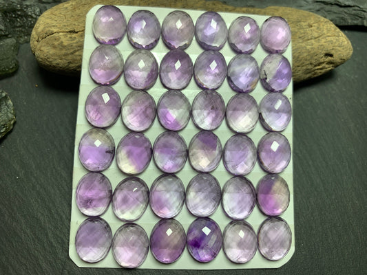 Faceted Amethyst oval 10x12mm cabochon - Calibrated cabochons