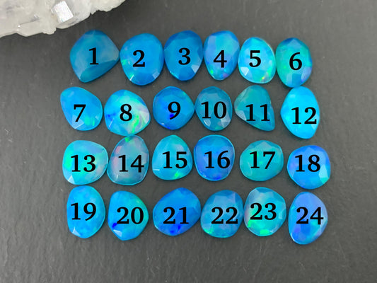 Faceted Blue Ethiopian Opal 7-9mm long cabochon