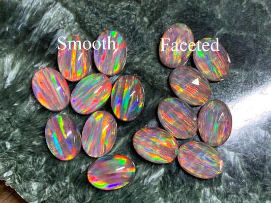 Aurora Opal Oval 10x14mm Cabochon – Rainbow Fire Doublets – Man Made Cabochon *
