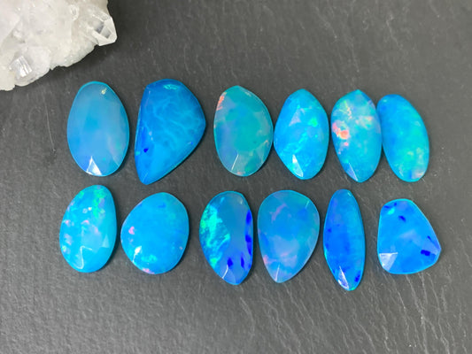 Faceted Blue Ethiopian Opal 11-16mm long cabochon
