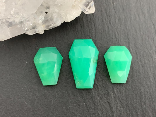 Faceted Chrysoprase Coffin 9x12mm, 10x16mm cabochon